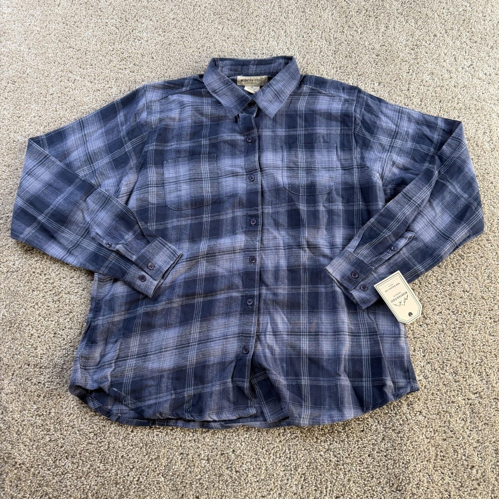 Mountain Ridge Shirt Mens XL Zen Blue Plaid Long Sleeve Flannel Button Up Casual